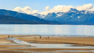 Strand en wandelaars bij Homer, Alaska