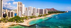 Waikiki Beach en Diamond Head in Honolulu, Hawaii