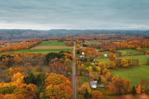 Herfstlandschap bij Ithaca vanuit de lucht