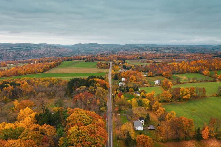 Herfstlandschap bij Ithaca vanuit de lucht