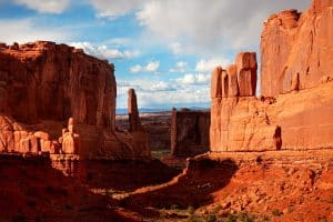 Rode rotsformaties in Arches National Park, Utah