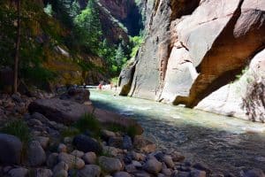 Hikers in The Narrows in Zion National Park, Utah
