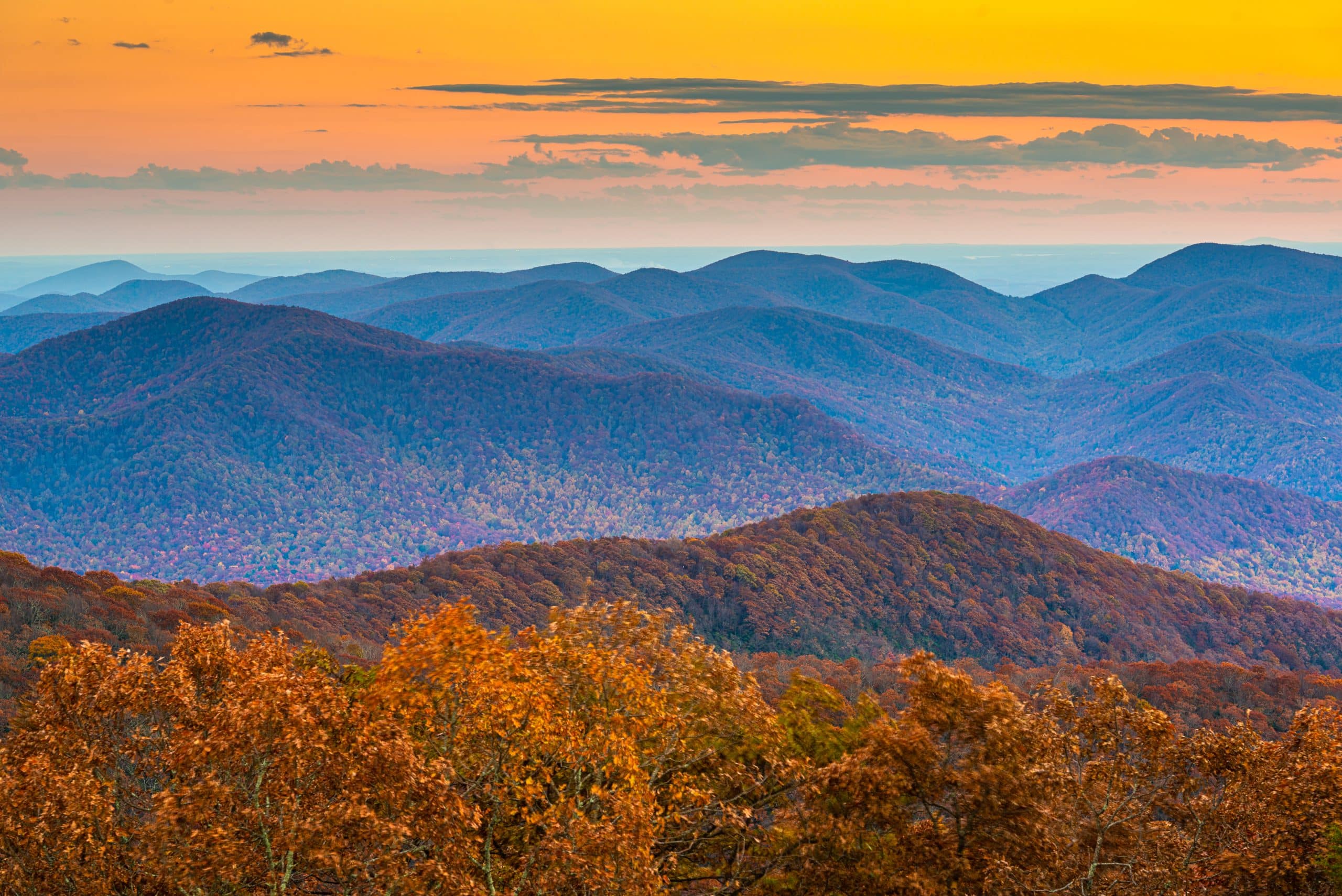 Bergen van Blue Ridge, Georgia, met herfstkleuren
