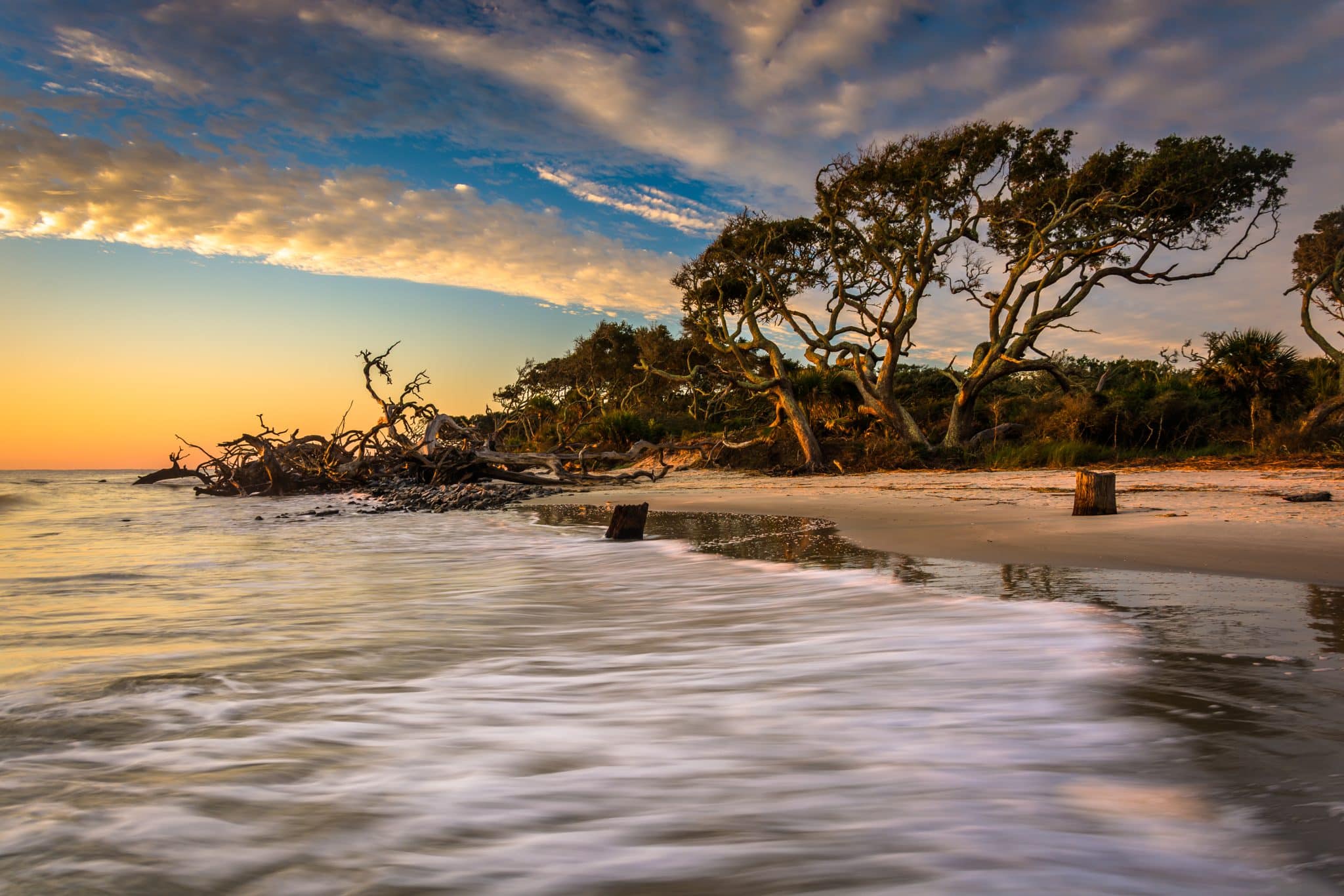 Zonsondergang aan de kust van Jekyll Island, Georgia