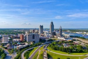 Luchtfoto van skyline Mobile Alabama