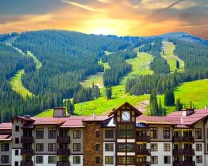 Vail Colorado skipistes en gebouwen in de zomer