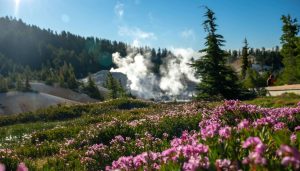 Velden met paarse bloemen in Lassen Volcanic National Park, California