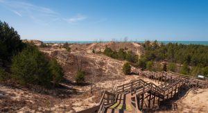 Houten trap in Indiana Dunes National Park, Indiana
