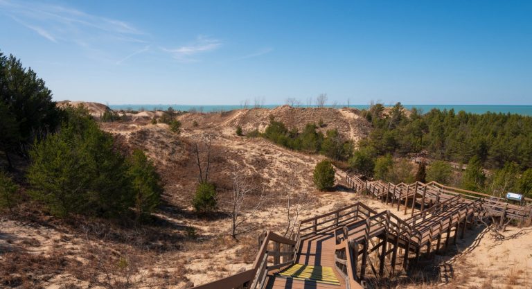 Houten trap in Indiana Dunes National Park, Indiana