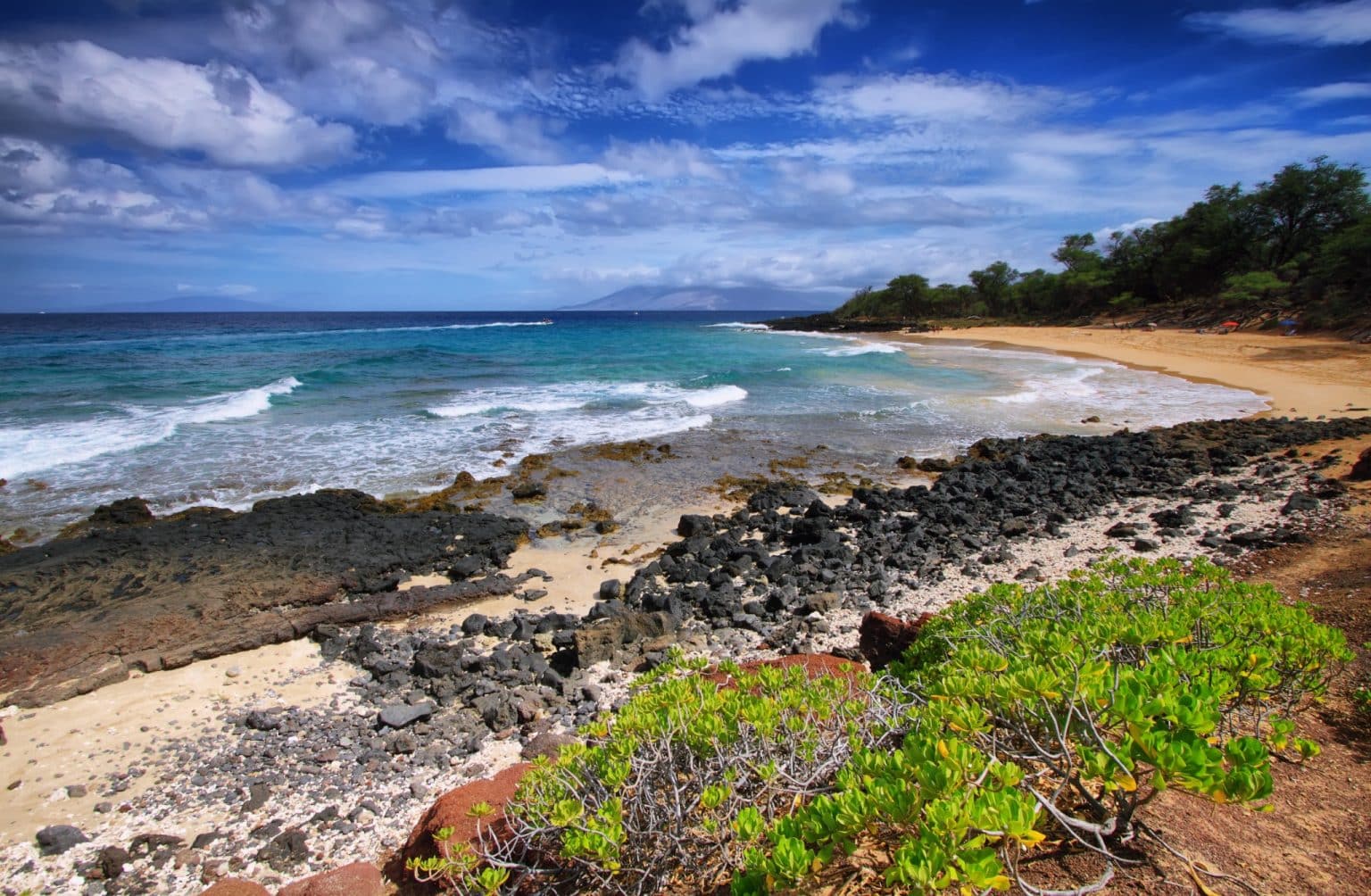 Lavastenen kustlijn bij Makena Beach Hawaii