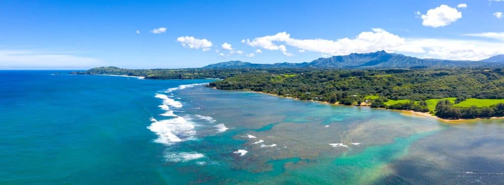 Koraalrif bij Princeville Hawaii vanuit de lucht