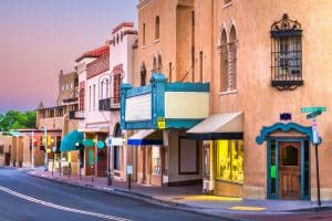 Historische winkelstraat in Santa Fe, New Mexico