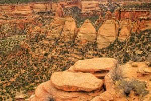 Rotsformaties met begroeiing in Grand Junction, Colorado