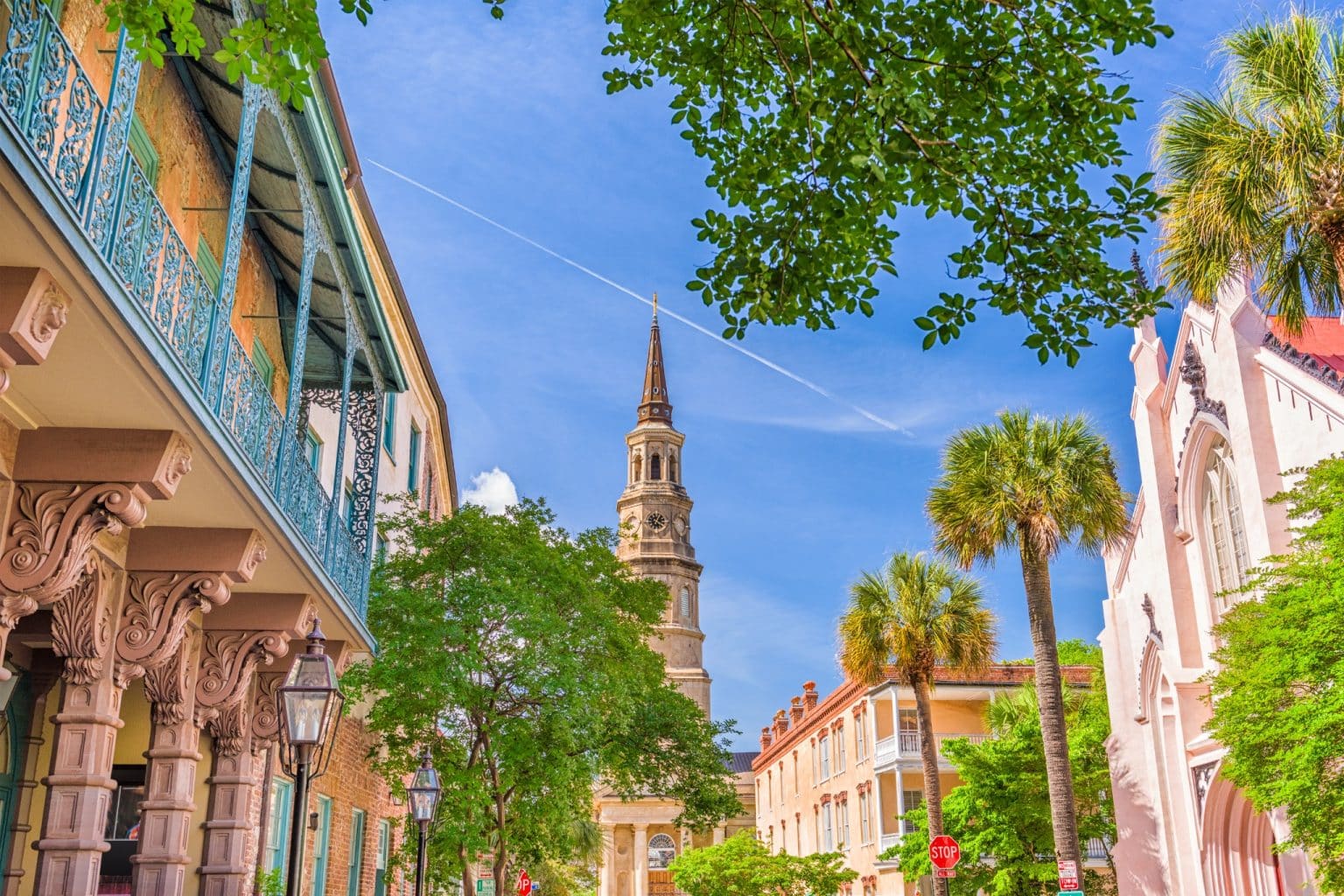 Historische kerk en bebouwing in Charleston South Carolina