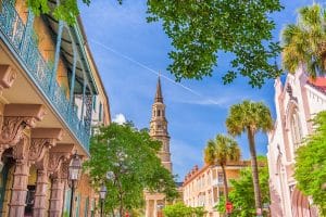 Historische kerk en bebouwing in Charleston South Carolina