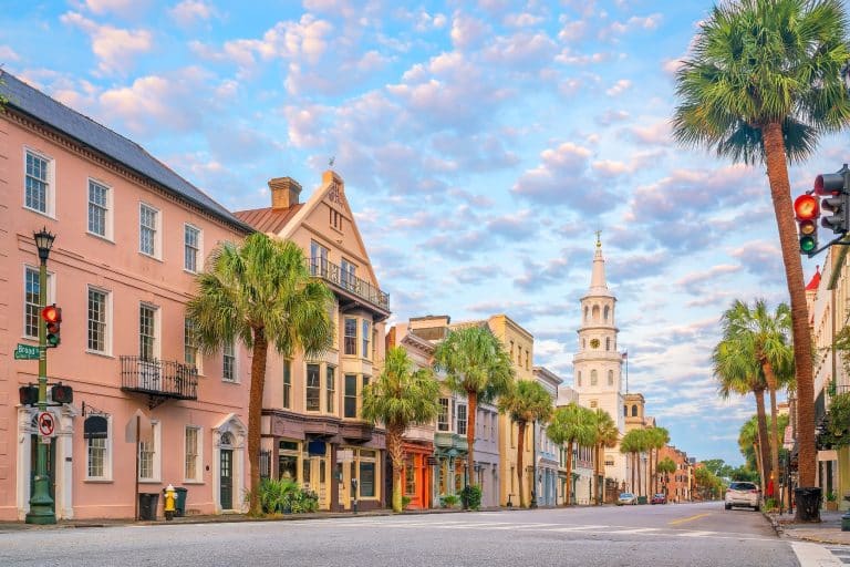 Zuidelijke Staten - Historische kerk en huizen in Charleston South Carolina