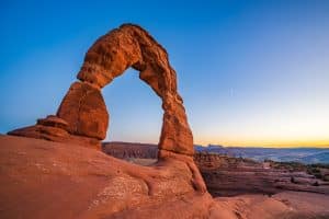 Delicate Arch in Moab, Utah bij zonsondergang