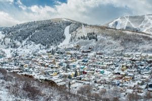 Park City in Utah in de winter met sneeuw