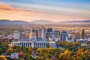Zicht op stadscentrum en Capitol in Salt Lake City