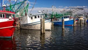Vissersboten aangemeerd in Biloxi, Mississippi