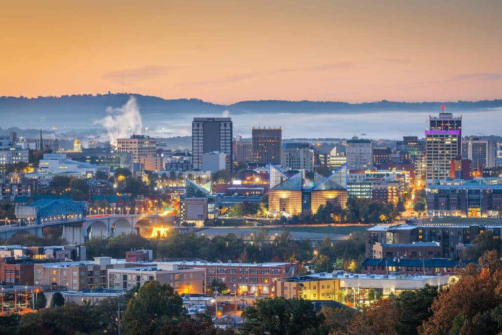 Avondzicht op Chattanooga in Tennessee