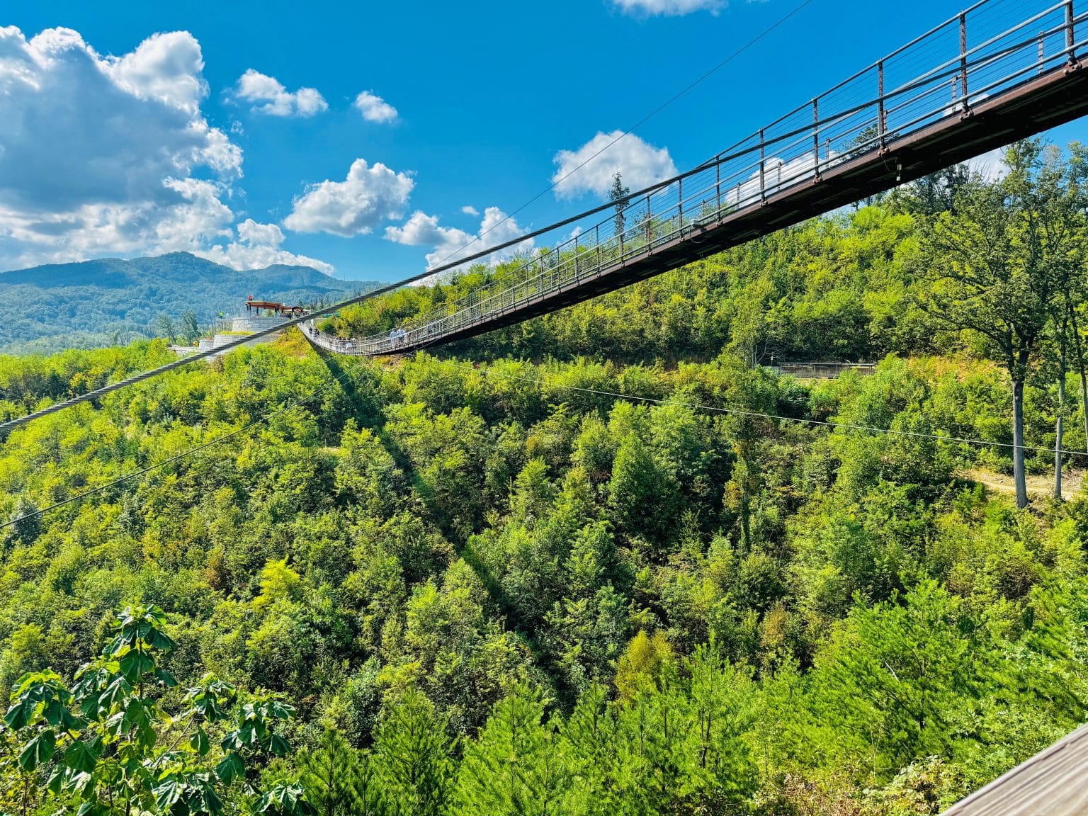 Hangbrug met uitzicht in Gatlinburg, Tennessee