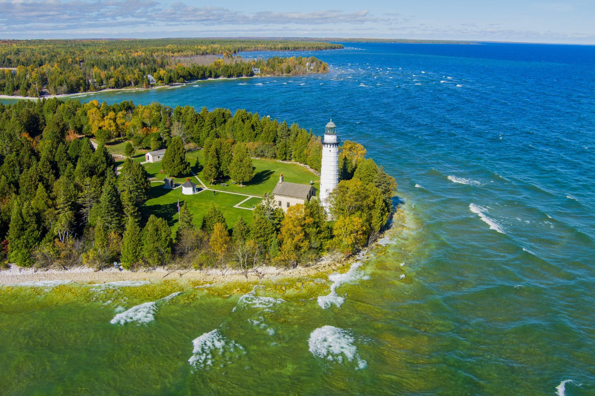 Vuurtoren aan de kust van Door County Wisconsin