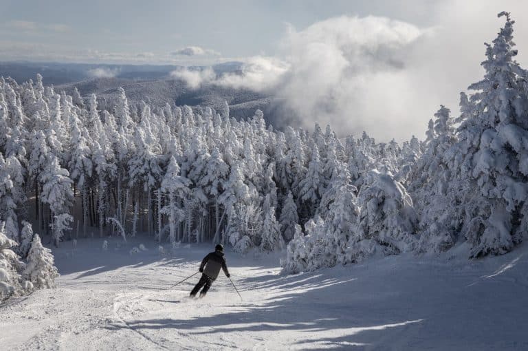 Skiër in besneeuwde Green Mountains Vermont