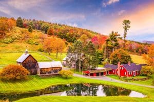 Boerderij in Woodstock Vermont met herfstkleuren