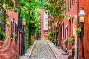 Acorn Street in de historische wijk van Boston, Massachusetts