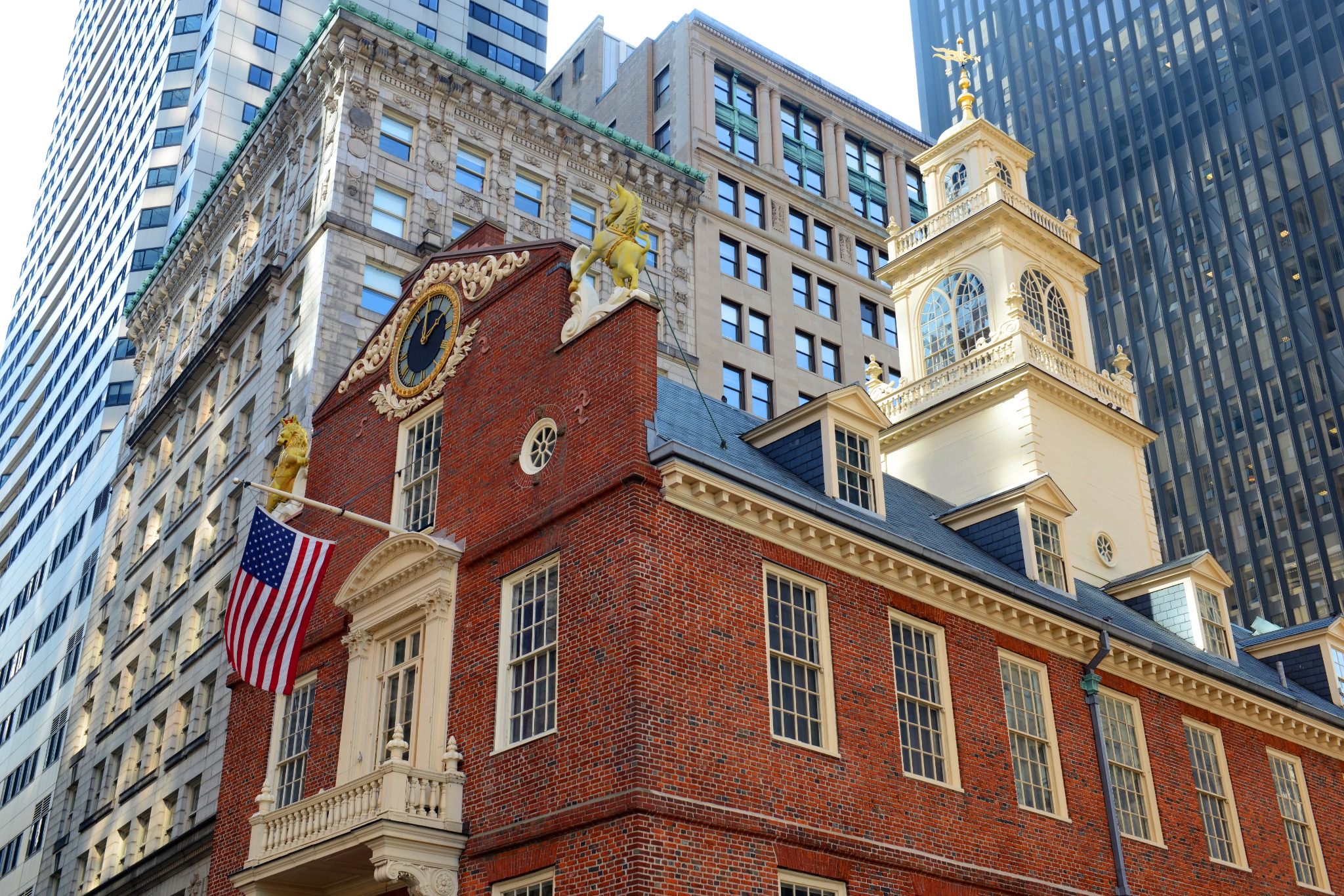 Old State House en omliggende architectuur in Boston, Massachusetts