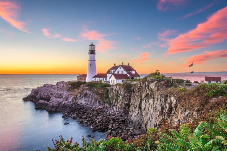 Portland Head Light vuurtoren bij zonsopkomst