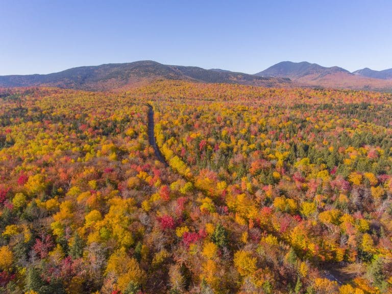 Herfstbossen rond Lincoln New Hampshire vanuit de lucht