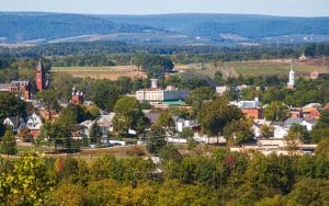 Stadsgezicht Gettysburg Pennsylvania met kerktorens