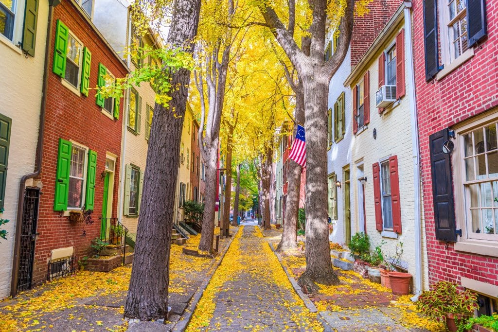 Historische straat met rijwoningen Philadelphia Pennsylvania