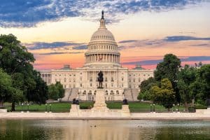 Capitol in Washington D.C. bij zonsondergang