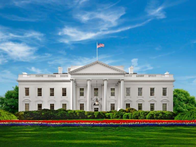 Het Witte Huis en tuin in Washington D.C.