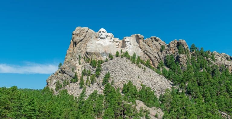 Mount Rushmore monument met omliggende bossen in South Dakota