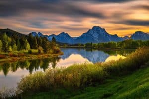 Bergmeer bij zonsondergang Grand Teton National Park Wyoming