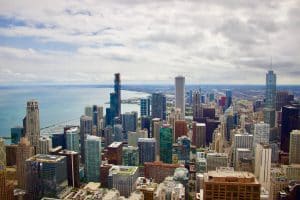 Uitzichtpunt met panorama over Chicago, Illinois