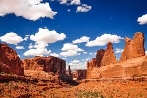 Rode rotsformaties in Arches National Park, Utah