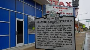 Herinneringsbord bij Stax Recording Studios in Memphis, Tennessee