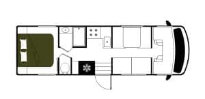 Plattegrond van de Mighty Class C Large camper in dagopstelling