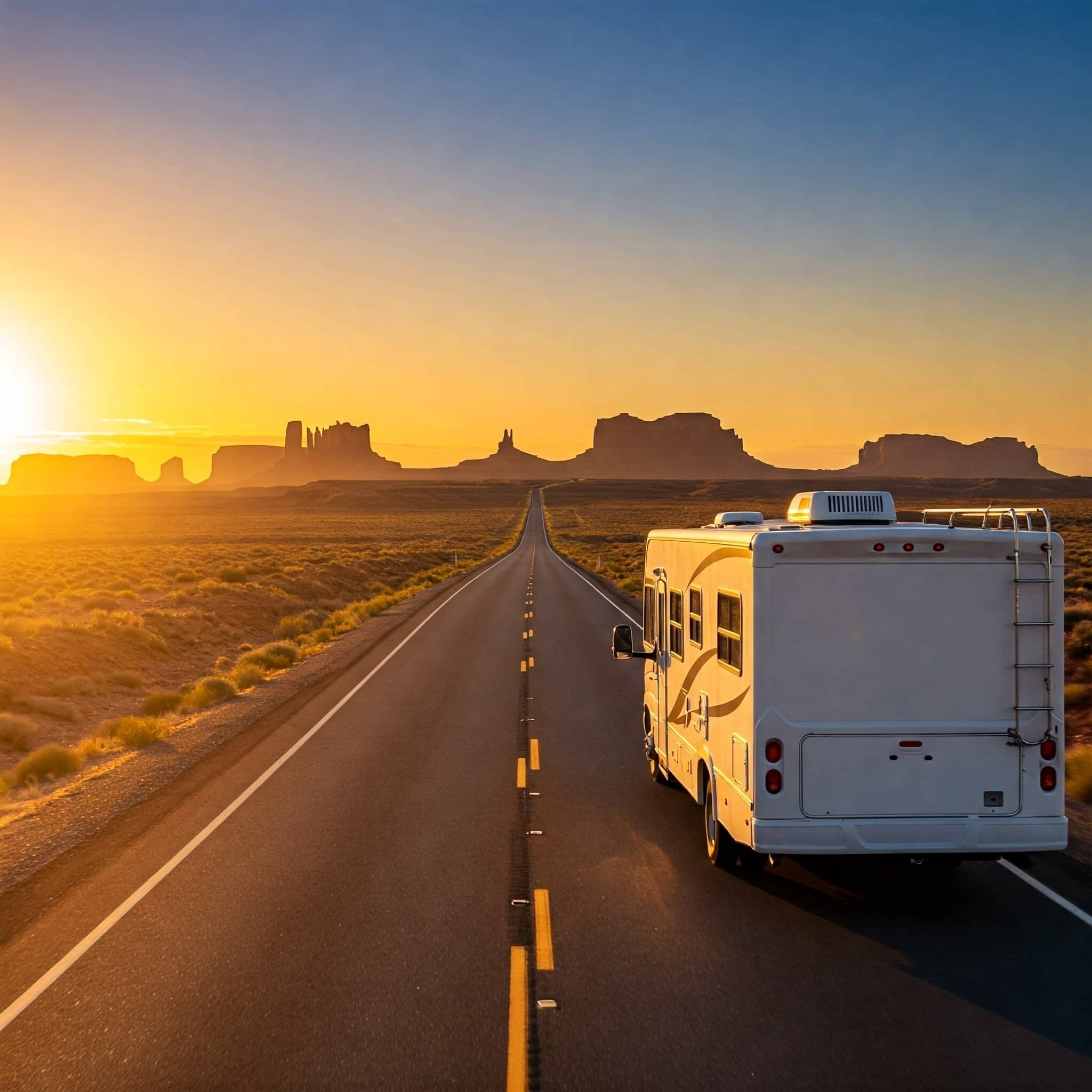 Camper op highway bij Monument Valley Arizon