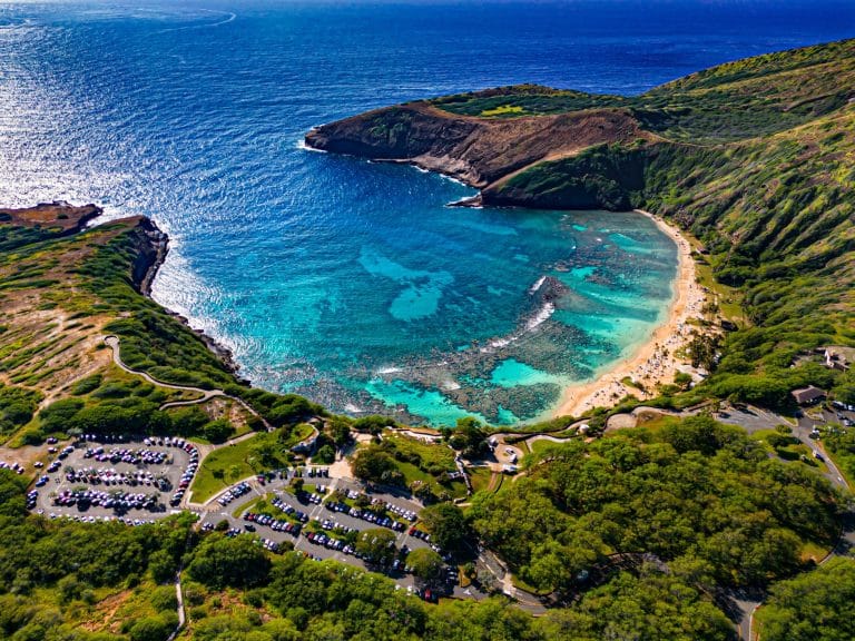 Hanauma Bay strand en baai op Oahu, Hawaii