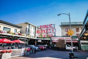 Ingang van Pike Place Market in Seattle