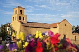 San Miguel Mission kerk in Santa Fe langs Route 66