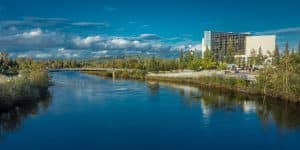 Fairbanks Alaska stad rivier en brug