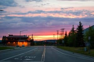 Fairbanks Alaska zonsondergang straat