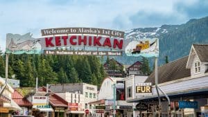 Welkomstbord Ketchikan Alaska centrum